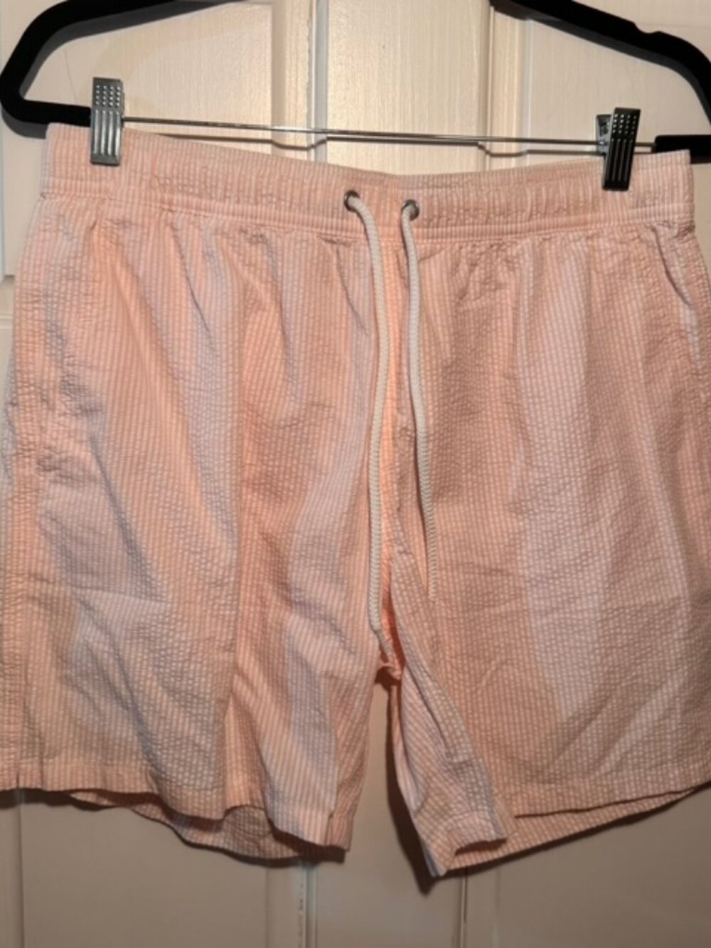 J. Crew Men's Swim Trunks Bathing Suit Pink White Stripe Size M Medium